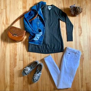 Max Studio olive-colored wool zip-back sweater